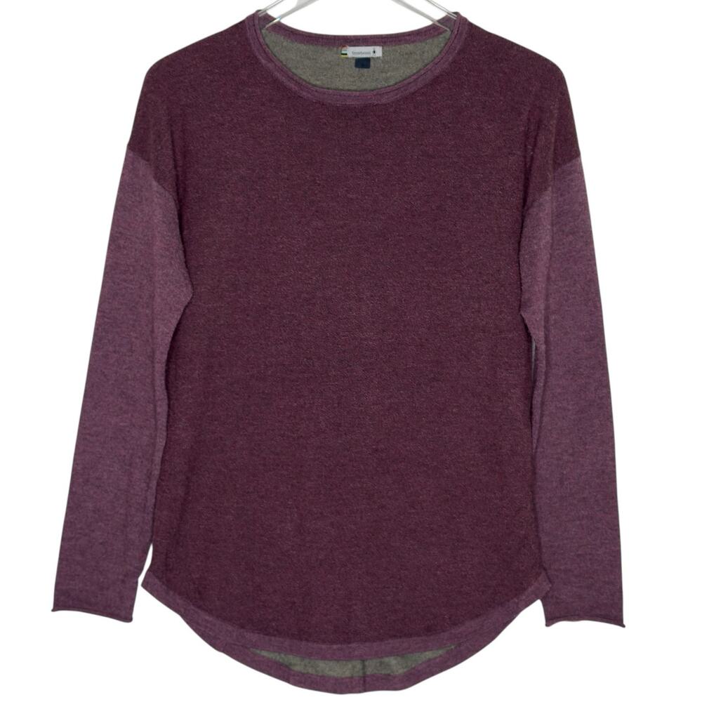 Smartwool Womens Shadow Pine Colorblock Crew Sweater Purple Gray S *flaw